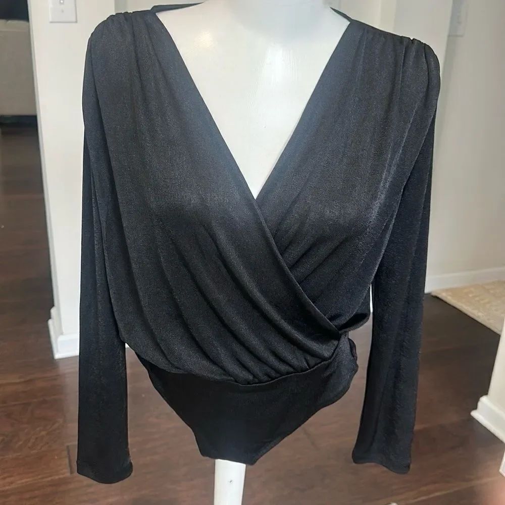 Anthropologie Black Faux Wrap Bodysuit (New) S